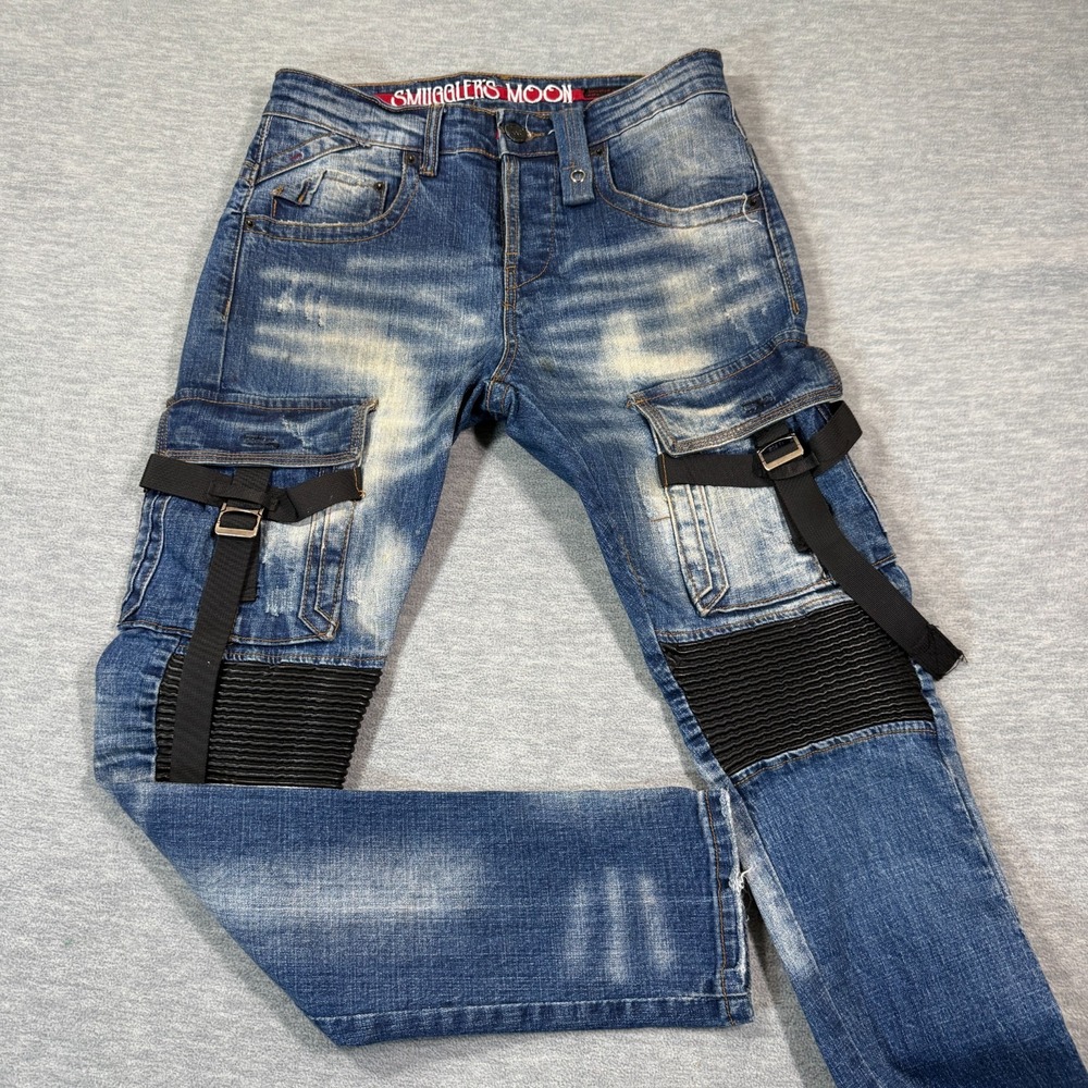 Smugglers Moon Jeans Men 30x31 Moto Cargo Biker Buckle Strap Denim Y2K Street‎